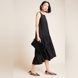 Maeve Anthropologie Marlene Tiered Cotton Maxi Dress Black Size S